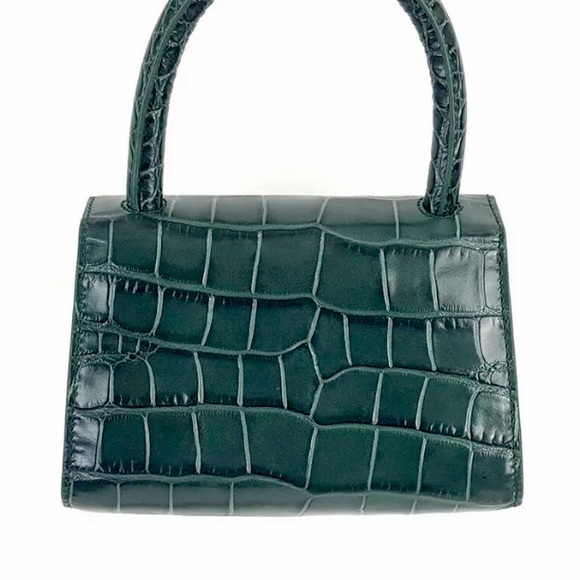 By Far Mini Dark Green Croco Embossed Leather Crossbody Top Handle Bag - Picture 4 of 8